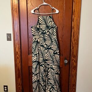 Banana Republic Teal and Cream Leaf Print Jumpsuit